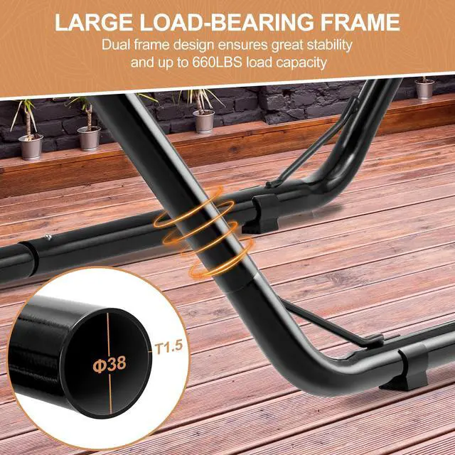 Alt view image 5 of 7 - Homgava Universal 2-Person Hammock Stand, 660LBS Capacity,Heavy Duty Steel Hammock Stand, Fits 9.6-14ft Hammocks, Indoor and Outdoor Universal Hammock Stands,Black