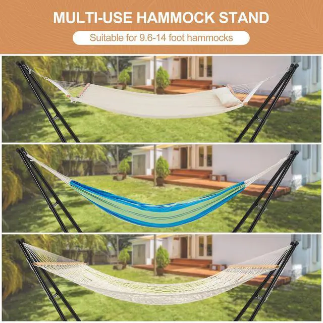 Alt view image 6 of 7 - Homgava Universal 2-Person Hammock Stand, 660LBS Capacity,Heavy Duty Steel Hammock Stand, Fits 9.6-14ft Hammocks, Indoor and Outdoor Universal Hammock Stands,Black
