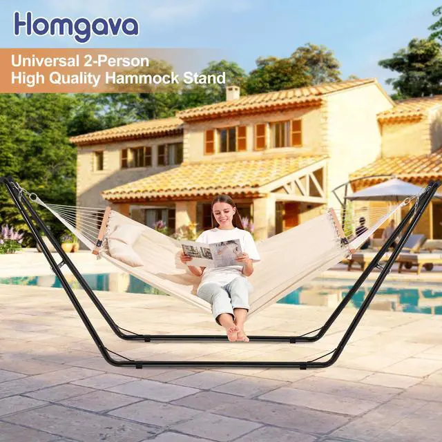 Alt view image 2 of 7 - Homgava Universal 2-Person Hammock Stand, 660LBS Capacity,Heavy Duty Steel Hammock Stand, Fits 9.6-14ft Hammocks, Indoor and Outdoor Universal Hammock Stands,Black