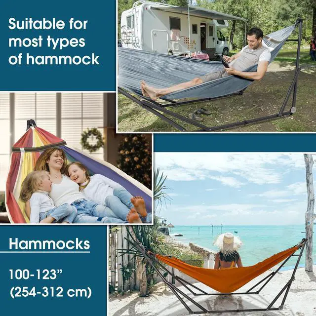 Alt view image 5 of 7 - Tranquillo Adjustable Hammock Stand 600 lbs Capacity, Collapsible Camping Hammock and Stand, Double Hammock with Stand for 2 Persons, Quick & Easy Assembly Garden Yard Patio Lawn, Grey