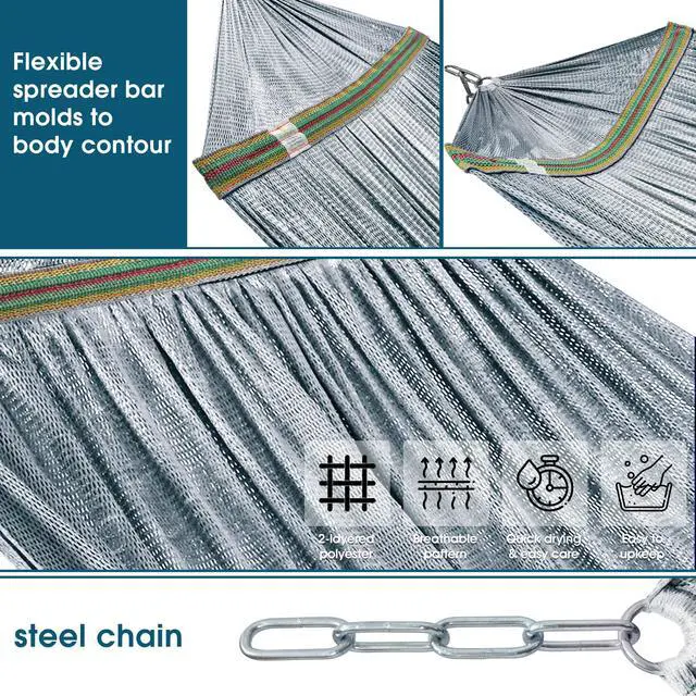 Alt view image 3 of 7 - Tranquillo Adjustable Hammock Stand 600 lbs Capacity, Collapsible Camping Hammock and Stand, Double Hammock with Stand for 2 Persons, Quick & Easy Assembly Garden Yard Patio Lawn, Grey