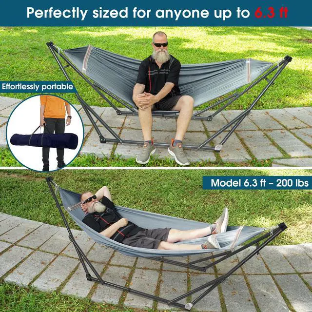 Alt view image 7 of 7 - Tranquillo Adjustable Hammock Stand 600 lbs Capacity, Collapsible Camping Hammock and Stand, Double Hammock with Stand for 2 Persons, Quick & Easy Assembly Garden Yard Patio Lawn, Grey