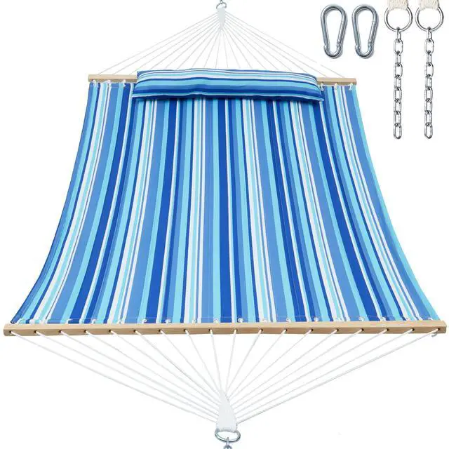 Main image of GAFETE Hammock 2 Person Quilted Fabric Hammocks for Outside, Double 12ft Hammocks with Spreader Bar, Large Removable Pillow, Storage Bag, Carabiners, Max 475 lbs Capacity (Ocean Blue)