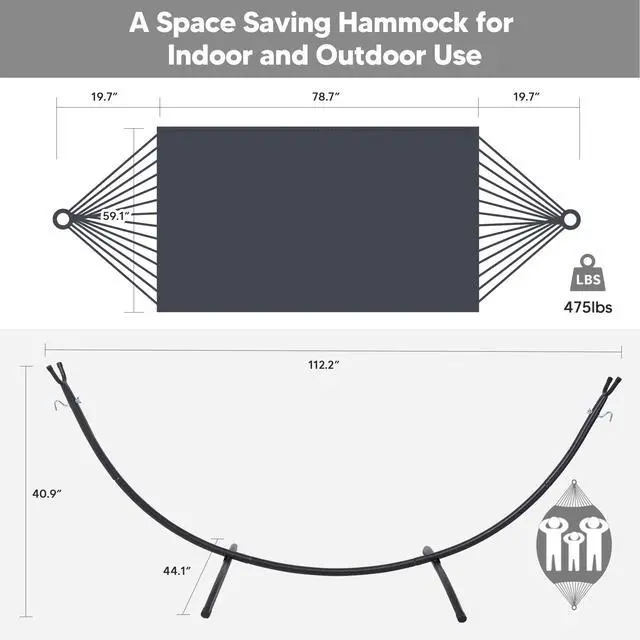 Alt view image 5 of 7 - SUNCREAT Hammocks Standing Patio Hammock, Portable Hammock with Stand Foldable, Dark Gray