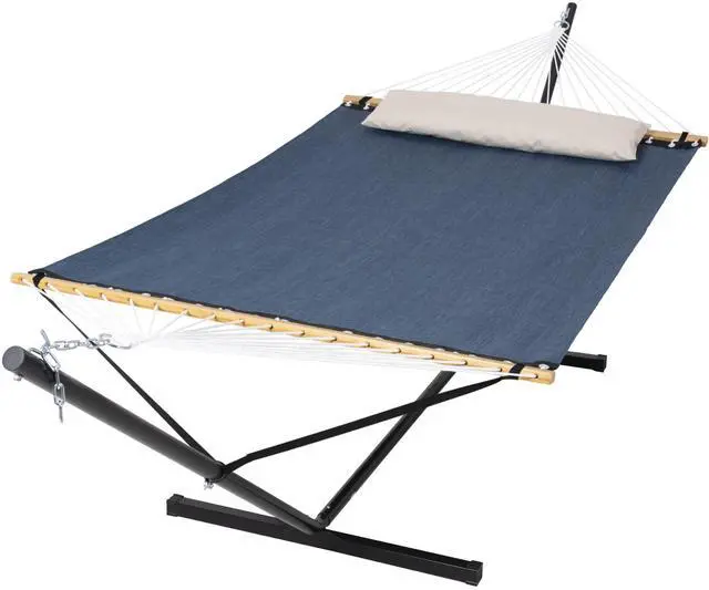 Main image of SUNCREAT Hammocks for Outside with Stand, Quick Dry Two Person Hammock with Head Pillow, 450 lbs Capacity, Navy