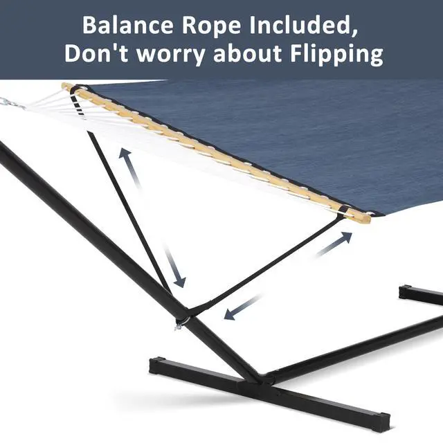 Alt view image 3 of 7 - SUNCREAT Hammocks for Outside with Stand, Quick Dry Two Person Hammock with Head Pillow, 450 lbs Capacity, Navy
