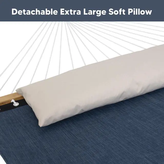 Alt view image 4 of 7 - SUNCREAT Hammocks for Outside with Stand, Quick Dry Two Person Hammock with Head Pillow, 450 lbs Capacity, Navy