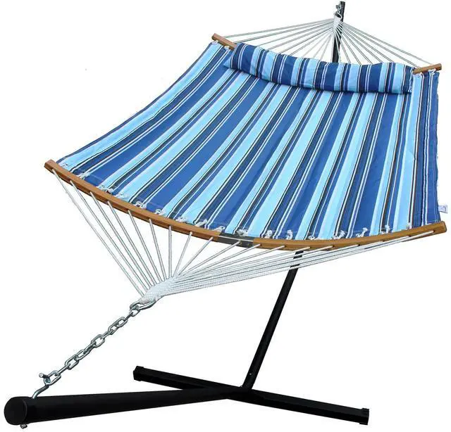 Main image of GardenLux Hammock with 12.8 Feet Stand & Curved Bamboo Spreader Bar Double Hammocks 2 Person Heavy Duty Max 450lbs Capacity, Catalina Beach