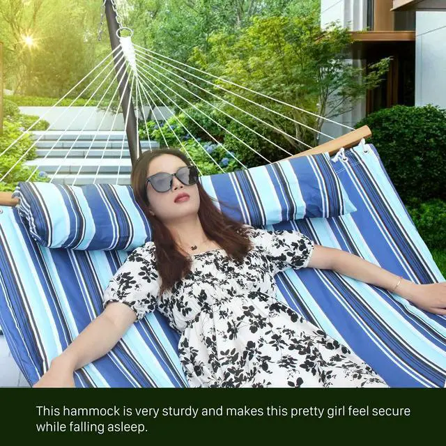 Alt view image 3 of 7 - GardenLux Hammock with 12.8 Feet Stand & Curved Bamboo Spreader Bar Double Hammocks 2 Person Heavy Duty Max 450lbs Capacity, Catalina Beach