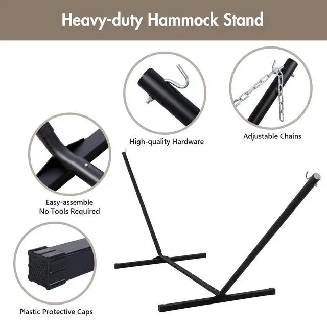 Alt view image 4 of 7 - ANOW 2 Person Hammock with 12FT Heavy Duty Steel Stand, Double Rope Hammock with Detachable Pillow and Pad for Outdoors Indoors, 450 LBS Weight Capacity, Light Brown
