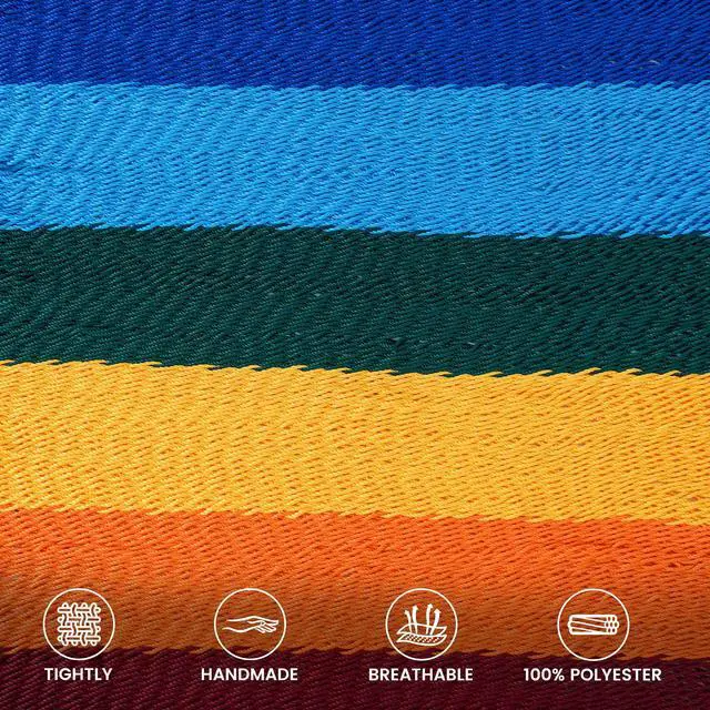 Alt view image 3 of 7 - Lazy Daze Hammocks 10.5 FT Double 2 Person Caribbean Rope Hammock, Hand Woven Polyester Hammock with Spreader Bars, for Outside Outdoor Backyard Patio Poolside, 450 LBS Capacity, Rainbow