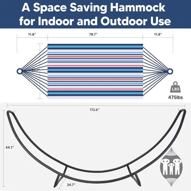 Alt view image 3 of 7 - SUNCREAT 2 Person Hammock with Stand, Space Saving Free Standing Hammock with Stand Included, Patent Pending, Blue Red