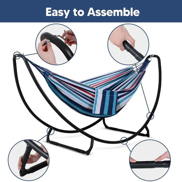 Alt view image 7 of 7 - SUNCREAT 2 Person Hammock with Stand, Space Saving Free Standing Hammock with Stand Included, Patent Pending, Blue Red