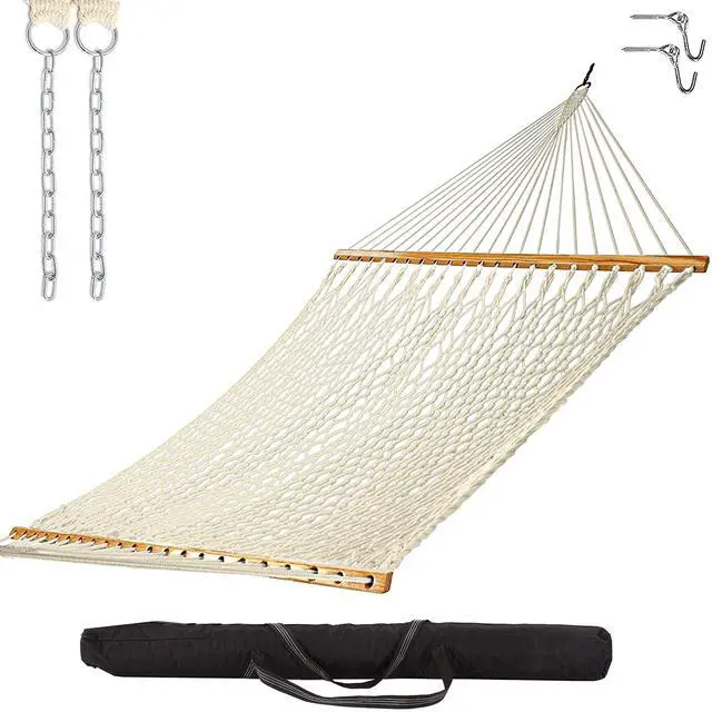 Main image of Castaway Living 13 ft. Double Traditional Hand Woven Oatmeal Cotton Rope Hammock 2-Person, 450 lb Capacity, Free Extension Chains & Tree Hooks, Designed in The USA