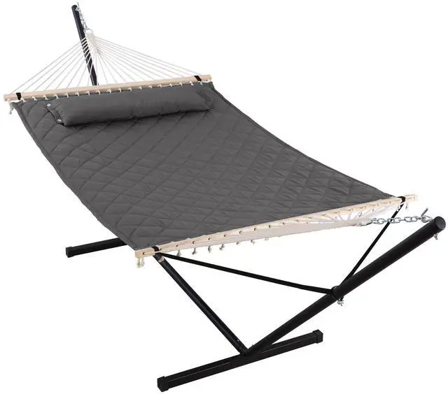 Main image of ANOW Double Hammock with 12FT Heavy Duty Steel Stand Included, 2 Person Hammock with Stand for Outdoors, 450 LBS Weight Capacity, Gray