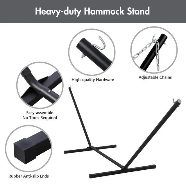 Alt view image 5 of 7 - ANOW Double Hammock with 12FT Heavy Duty Steel Stand Included, 2 Person Hammock with Stand for Outdoors, 450 LBS Weight Capacity, Gray