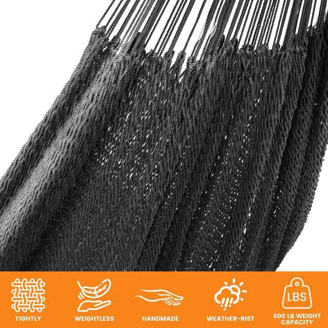 Alt view image 4 of 7 - Lazy Daze Hammocks Handwoven XL Mayan Hammock, 10.5 FT Soft Rope Double Hammocks, Portable Outdoor Hammock with Carry Bag, 2 Straps & Carabiners for Patio Outside, 550 lbs Weight Capacity, Gray