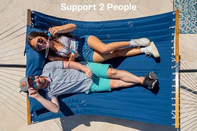 Alt view image 3 of 7 - SUPERJARE Curved-Bar Hammock with Stand, 2 Person Heavy Duty Hammock Frame, Detachable Pillow & Portable Carrying Bag, Perfect for Outdoor & Indoor, Navy Blue