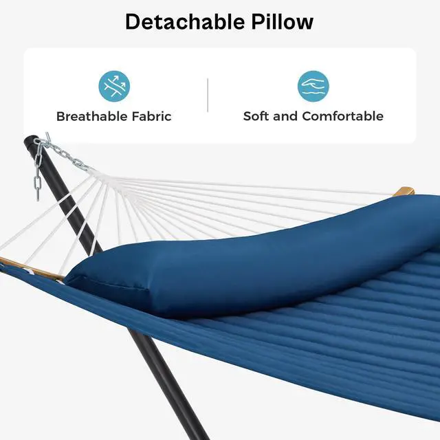 Alt view image 4 of 7 - SUPERJARE Curved-Bar Hammock with Stand, 2 Person Heavy Duty Hammock Frame, Detachable Pillow & Portable Carrying Bag, Perfect for Outdoor & Indoor, Navy Blue