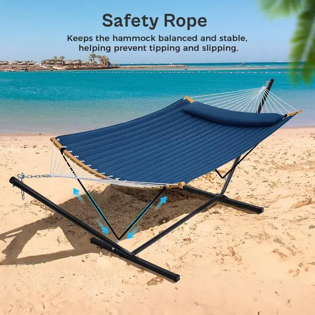 Alt view image 5 of 7 - SUPERJARE Curved-Bar Hammock with Stand, 2 Person Heavy Duty Hammock Frame, Detachable Pillow & Portable Carrying Bag, Perfect for Outdoor & Indoor, Navy Blue