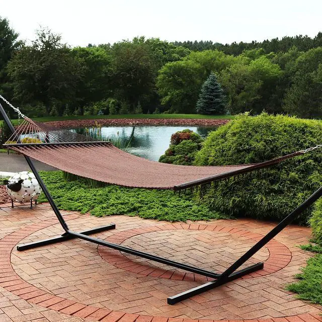 Alt view image 7 of 7 - Sunnydaze Soft-Spun Polyester Rope Double Hammock for Outside - 600-Pound Weight Capacity Extra Large Hammock - Mocha