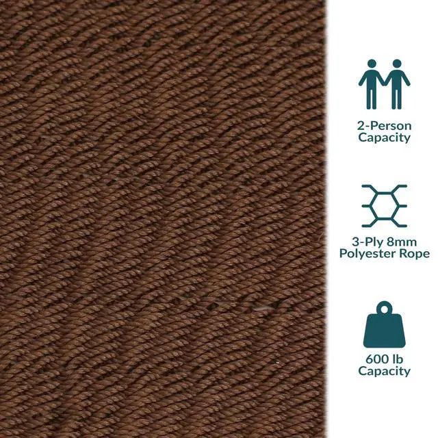 Alt view image 3 of 7 - Sunnydaze Soft-Spun Polyester Rope Double Hammock for Outside - 600-Pound Weight Capacity Extra Large Hammock - Mocha