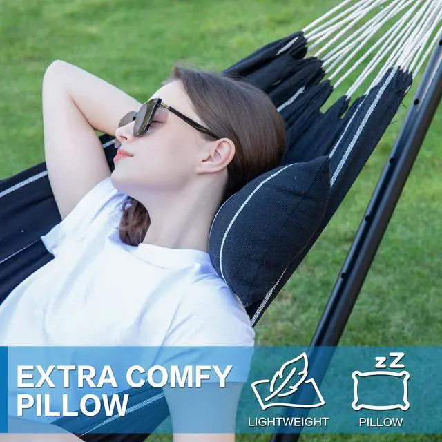 Alt view image 4 of 7 - PNAEUT Double Hammocks with Stand for Outside, Portable Space Saving Heavy-Duty Steel Stand for Indoor Outdoor Patio with Carrying Bag, 450 lbs Capacity (Chasm)