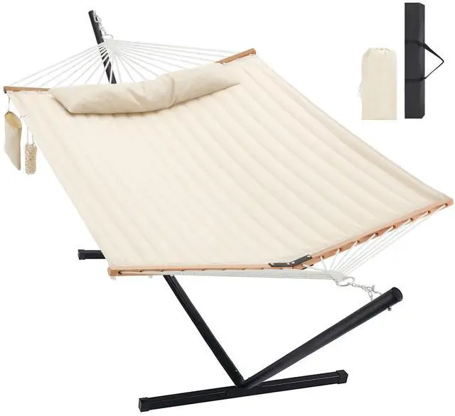 Main image of Homgava Two Person Hammock with Stand for Outside Heavy Duty, Outdoor Patio Hammock with Portable Steel Stand, Large Double Hammocks,480lbs Capacity.(Off White)