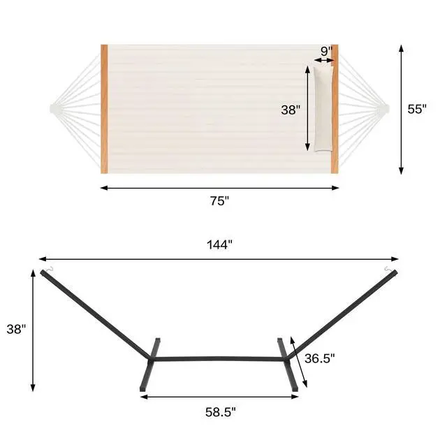 Alt view image 4 of 6 - Homgava Two Person Hammock with Stand for Outside Heavy Duty, Outdoor Patio Hammock with Portable Steel Stand, Large Double Hammocks,480lbs Capacity.(Off White)