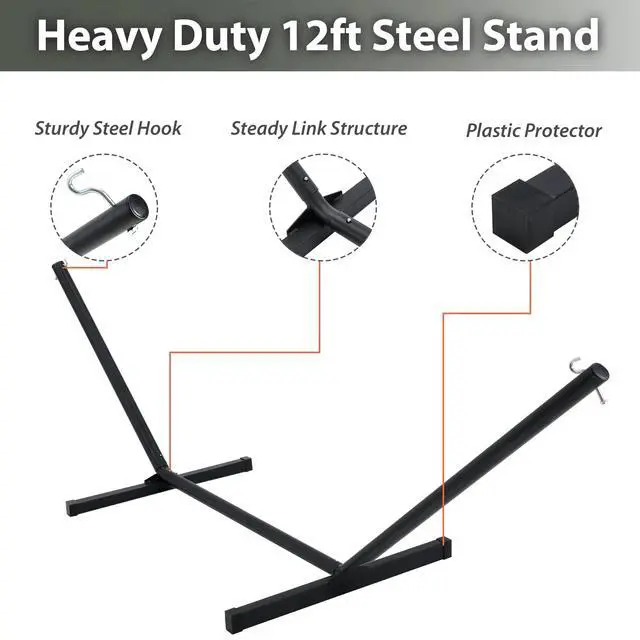 Alt view image 6 of 6 - Homgava Two Person Hammock with Stand for Outside Heavy Duty, Outdoor Patio Hammock with Portable Steel Stand, Large Double Hammocks,480lbs Capacity.(Off White)