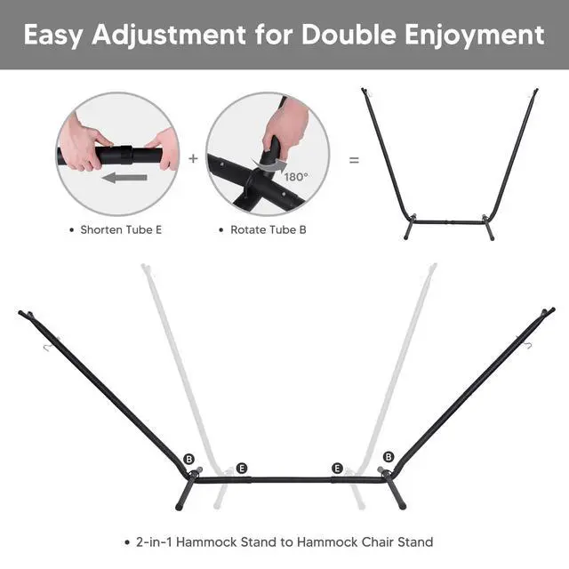 Alt view image 4 of 7 - SUNCREAT 2-in-1 Hammocks Hammock Chair with Stand, 475 lbs Capacity, Heavy Duty Two Person Hammock with Stand, Patented, Blue Stripe
