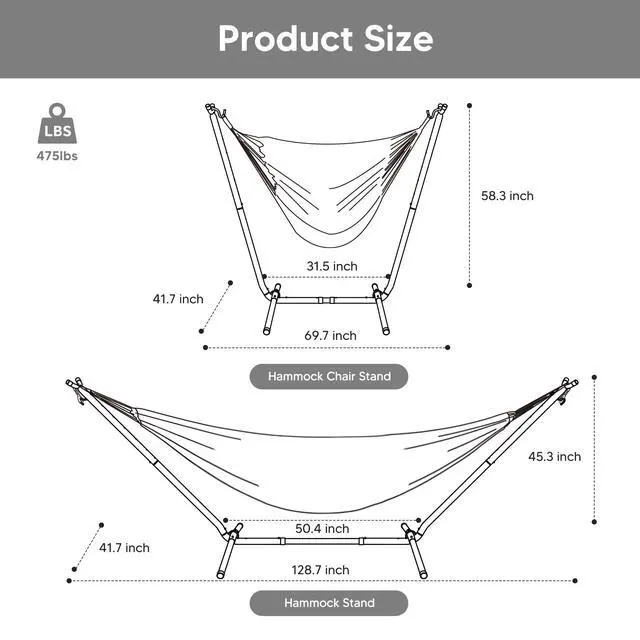 Alt view image 7 of 7 - SUNCREAT 2-in-1 Hammocks Hammock Chair with Stand, 475 lbs Capacity, Heavy Duty Two Person Hammock with Stand, Patented, Blue Stripe