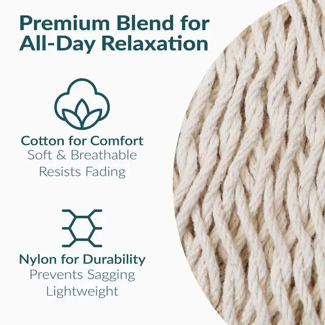 Alt view image 3 of 7 - Sunnydaze Handwoven XXL Thick Cord Mayan Double Hammock for Outside - 625-Pound Capacity Heavy-Duty Outdoor Hammock - Natural