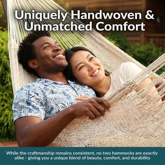 Alt view image 2 of 7 - Sunnydaze Handwoven XXL Thick Cord Mayan Double Hammock for Outside - 625-Pound Capacity Heavy-Duty Outdoor Hammock - Natural