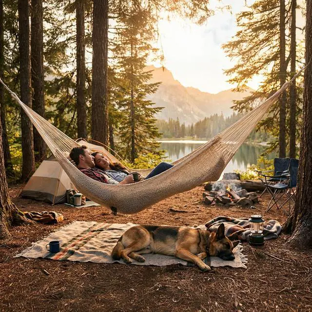 Alt view image 6 of 7 - Sunnydaze Handwoven XXL Thick Cord Mayan Double Hammock for Outside - 625-Pound Capacity Heavy-Duty Outdoor Hammock - Natural