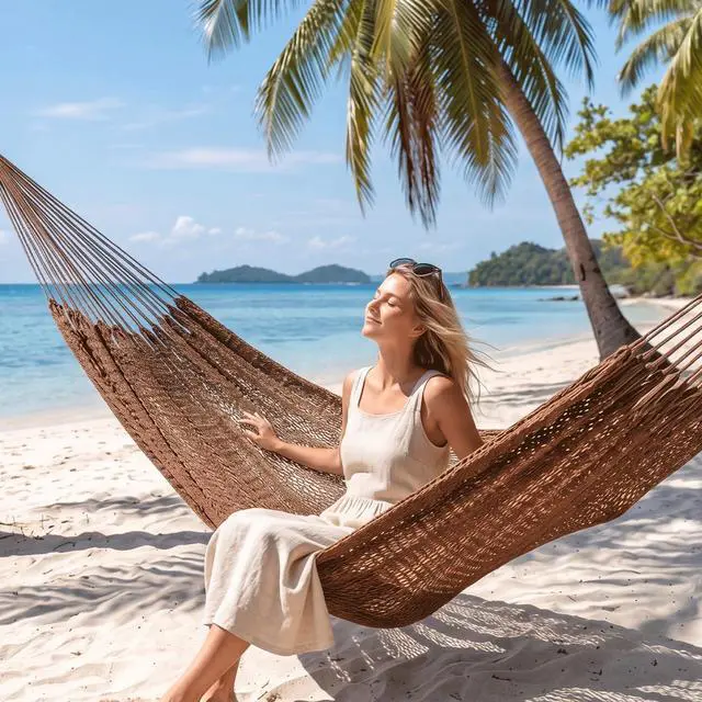 Alt view image 2 of 7 - PNAEUT Handwoven Mayan Hammock, Thick Soft Rope Double Hammock for Outdoor Outside & Indoor, 600 lbs Capacity Heavy-Duty, Includes Tree Straps, Carabiners & Carrying Bag (Desert, X-Large)