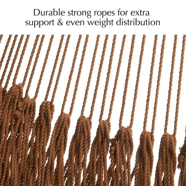 Alt view image 4 of 7 - PNAEUT Handwoven Mayan Hammock, Thick Soft Rope Double Hammock for Outdoor Outside & Indoor, 600 lbs Capacity Heavy-Duty, Includes Tree Straps, Carabiners & Carrying Bag (Desert, X-Large)