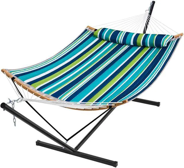 Main image of SUPERJARE Hammock with Stand, 2 Person Heavy Duty Hammock with Padded Cotton, Detachable Pillow & Strong Curved-Bar & Portable Carrying Bag, Perfect for Outdoor & Indoor - Dark Cyan