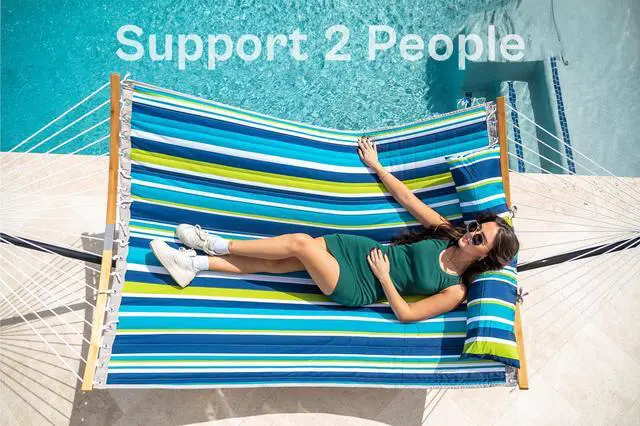 Alt view image 3 of 7 - SUPERJARE Hammock with Stand, 2 Person Heavy Duty Hammock with Padded Cotton, Detachable Pillow & Strong Curved-Bar & Portable Carrying Bag, Perfect for Outdoor & Indoor - Dark Cyan