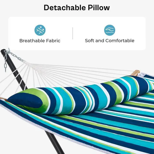 Alt view image 4 of 7 - SUPERJARE Hammock with Stand, 2 Person Heavy Duty Hammock with Padded Cotton, Detachable Pillow & Strong Curved-Bar & Portable Carrying Bag, Perfect for Outdoor & Indoor - Dark Cyan