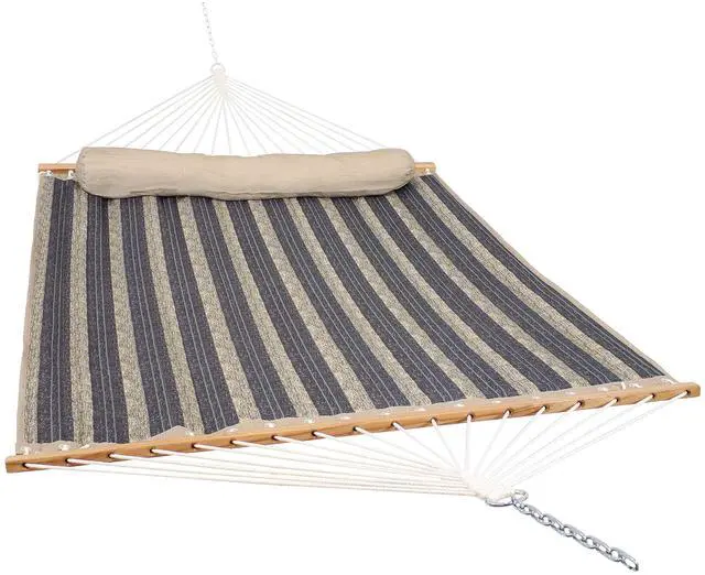 Main image of Sunnydaze Quilted Double Hammock for Outside with Spreader Bars and Pillow - 450 lb Capacity, 74x55 Inch Bed, UV Resistant, Quick Dry - Chains Included, Stand Sold Separately - Mountainside