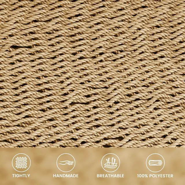Alt view image 3 of 7 - Lazy Daze Hammocks 10.5 FT Double 2 Person Caribbean Rope Hammock, Hand Woven Polyester Hammock with Spreader Bars, for Outside Outdoor Backyard Patio Poolside, 450 LBS Capacity, Tan