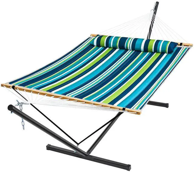 Main image of SUPERJARE Hammock with Stand, 2 Person Quilted Outdoor Hammock, Detachable Pillow & Bamboo Spreaders, Portable Hammock with Carrying Bag, Heavy Duty Stand, Perfect for Outside, Patio, Dark Cyan