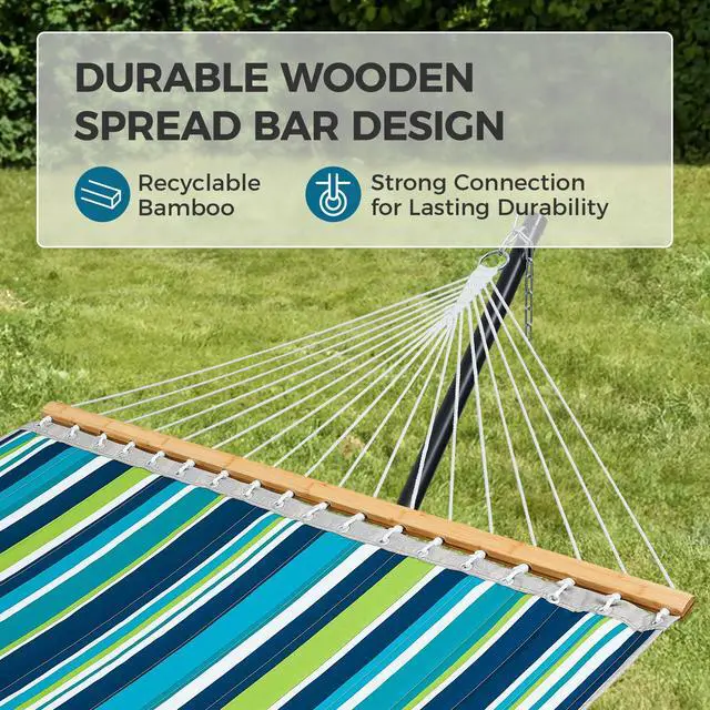 Alt view image 7 of 7 - SUPERJARE Hammock with Stand, 2 Person Quilted Outdoor Hammock, Detachable Pillow & Bamboo Spreaders, Portable Hammock with Carrying Bag, Heavy Duty Stand, Perfect for Outside, Patio, Dark Cyan