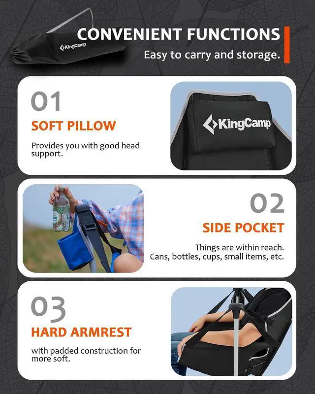 Alt view image 6 of 6 - KingCamp Hammock Camping Chair, Swinging Portable Folding Camp Chairs for Adults Max 440lbs Heavy Duty Foldable Oversized Rocker with Aluminum Alloy Frame Cup Holder for Outdoor Beach Patio Sport