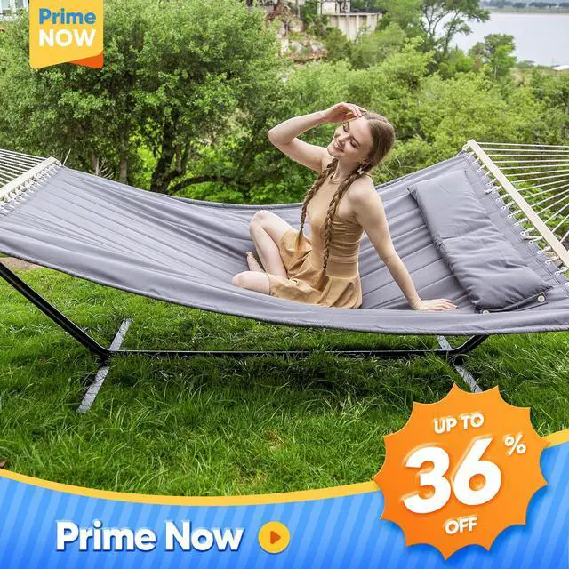 Alt view image 2 of 7 - SUNCREAT 2 Person Hammock with Stand, Heavy Duty Portable Hammocks, 475 lbs Capacity, Dark Grey