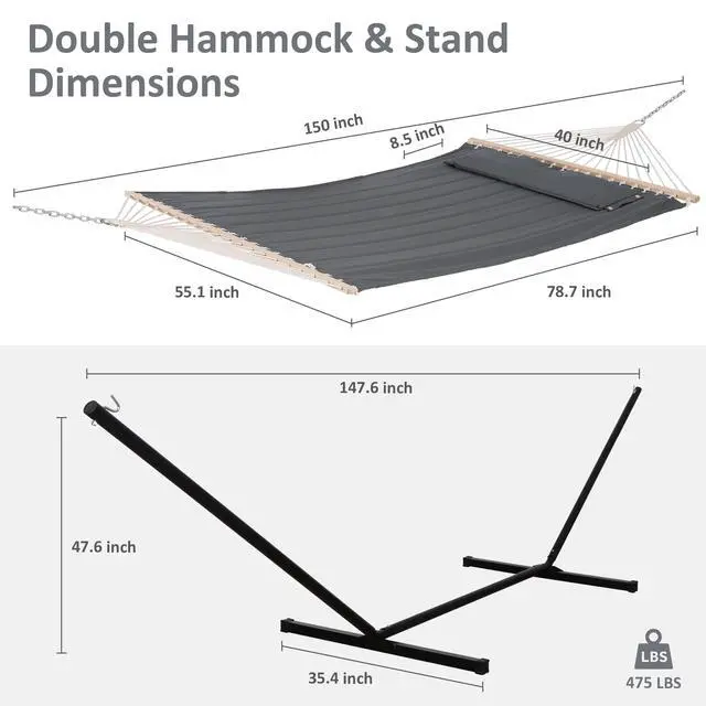 Alt view image 4 of 7 - SUNCREAT 2 Person Hammock with Stand, Heavy Duty Portable Hammocks, 475 lbs Capacity, Dark Grey