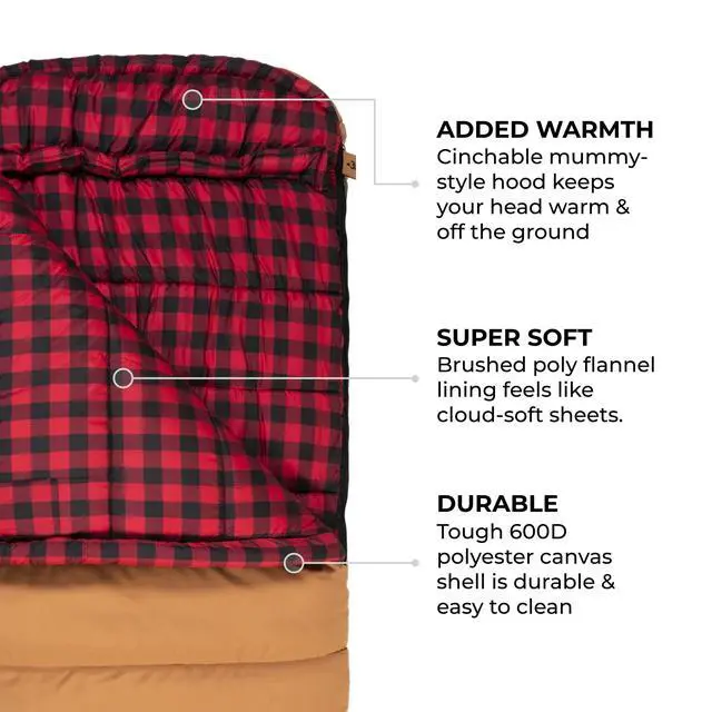 Alt view image 4 of 7 - Teton 0F Degree Deer Hunter Sleeping Bag. Warm and Comfortable Camping Sleeping Bags, Teton Tough Canvas Shell for Camping, Hunting, and Cold Weather, Brown