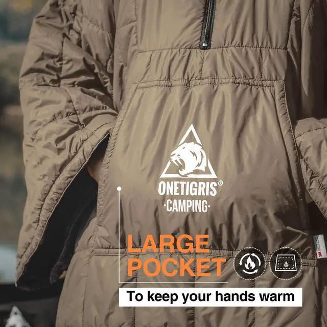 Alt view image 4 of 7 - ONETIGRIS Camping Blanket Poncho with with Recycled Synthetic Insulation,Wearable Hoodie Blanket | Ultralight Water-Resistant Warm Camping Blanket for Outdoor, Hiking, Stadium