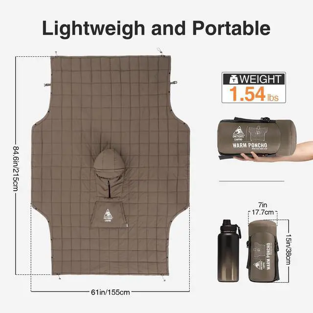 Alt view image 6 of 7 - ONETIGRIS Camping Blanket Poncho with with Recycled Synthetic Insulation,Wearable Hoodie Blanket | Ultralight Water-Resistant Warm Camping Blanket for Outdoor, Hiking, Stadium